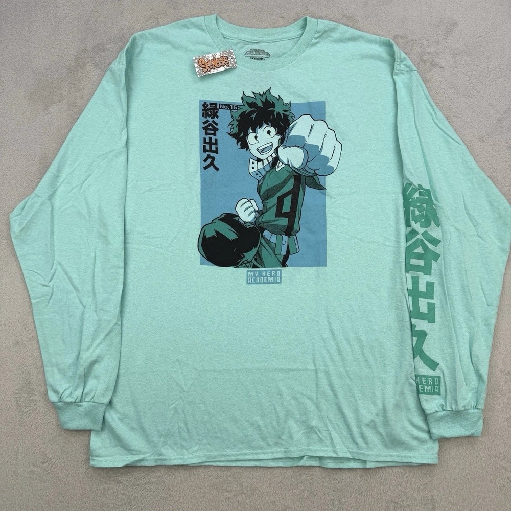 My Hero Academia Shirt Unisex Large Deku Long Sleeve T‎ Shirt Green Funimation